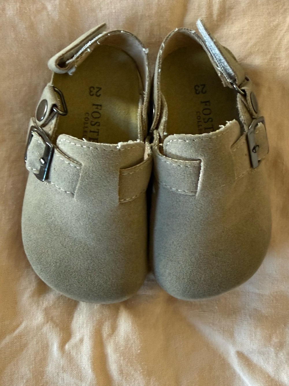 Foster Collection Toddler Suede Moccasins in Light Taupe